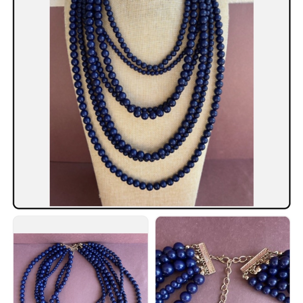 Elegant Blue Beads Layered Necklace 7 Strands with Lobster Closure